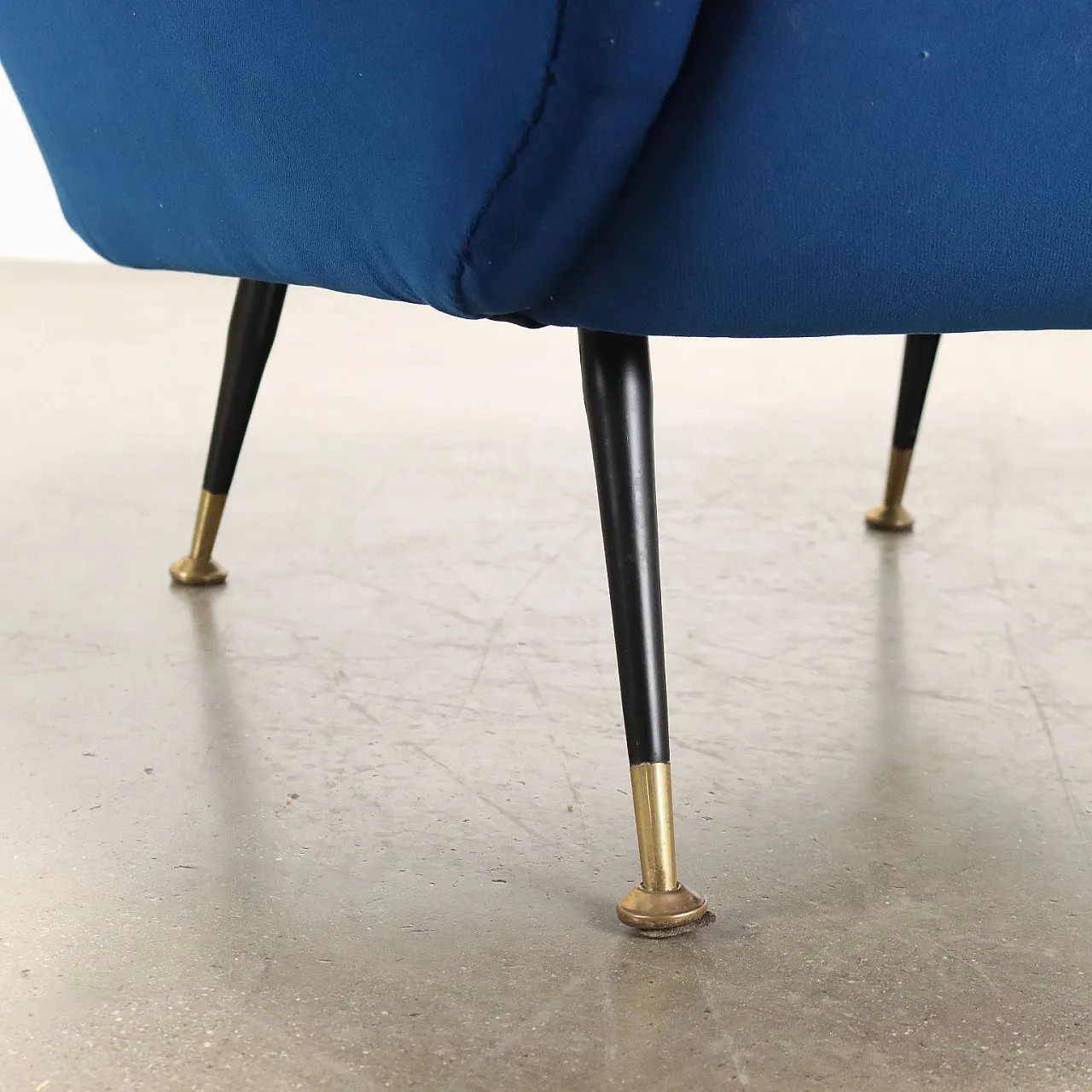 Fabric, metal and brass armchair, mid-20th century 5