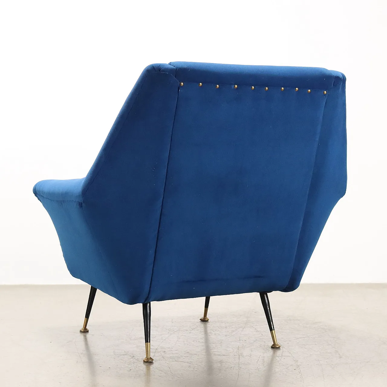 Fabric, metal and brass armchair, mid-20th century 8