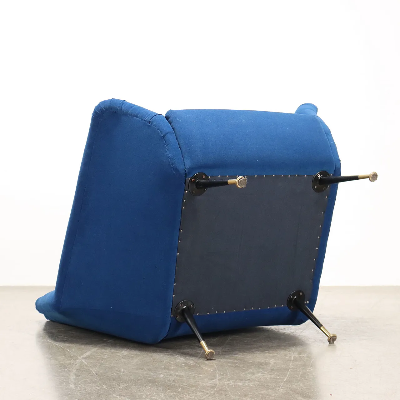 Fabric, metal and brass armchair, mid-20th century 9