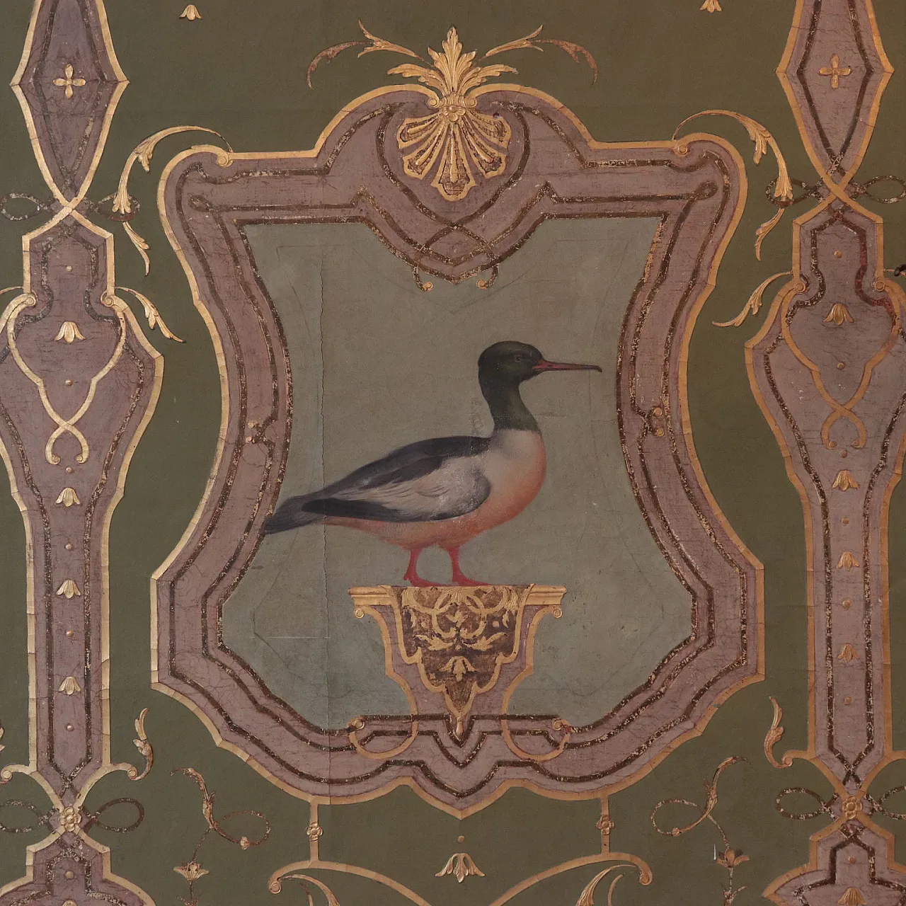 Boiserie tempera panels with birds on paper, 19th century 1
