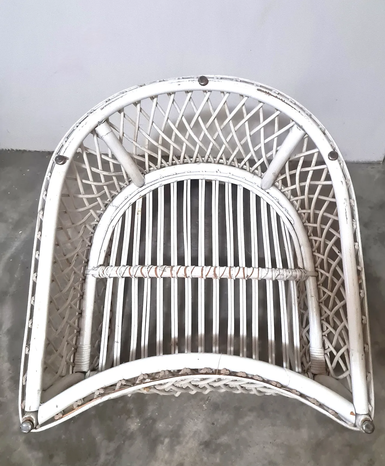 Poltrona in rattan bianca con cuscino, anni '70 7
