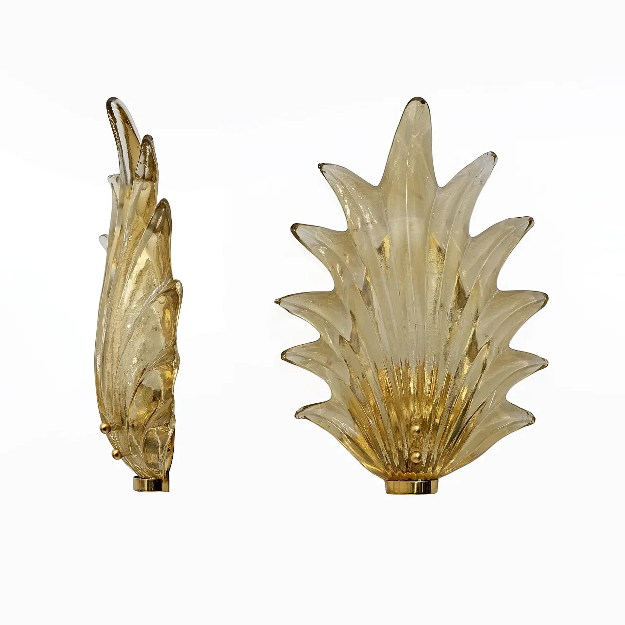 Pair Barovier & Toso style Murano glass leaf sconces, 20th century 2