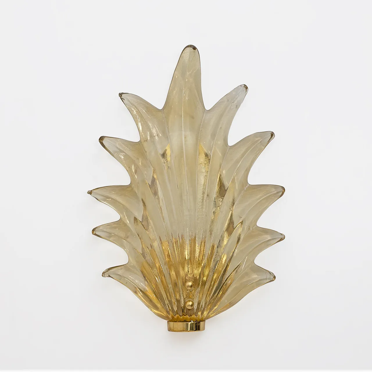 Pair Barovier & Toso style Murano glass leaf sconces, 20th century 3