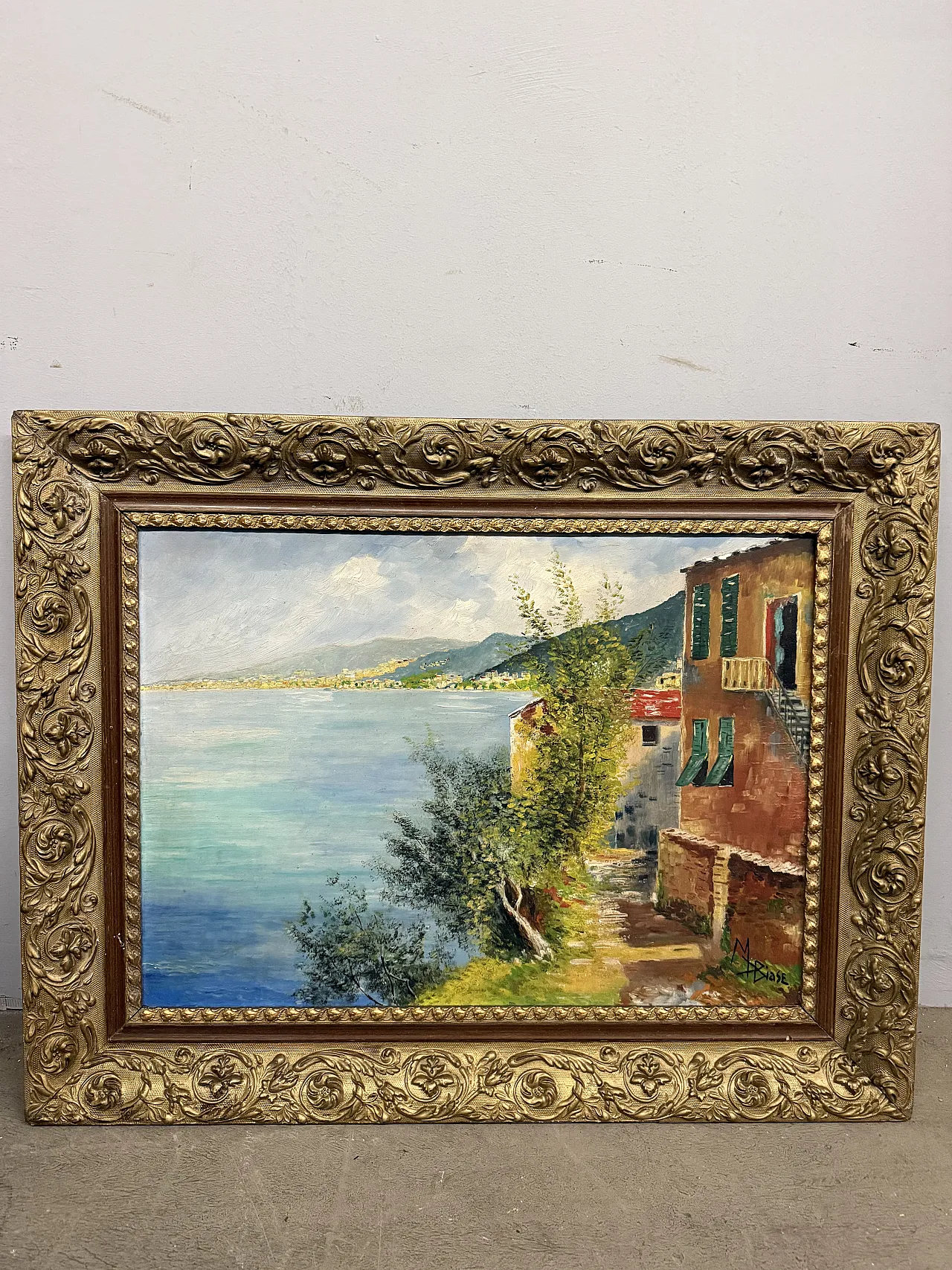 Olio su tela raffigurante Golfo di Napoli, anni '50 1