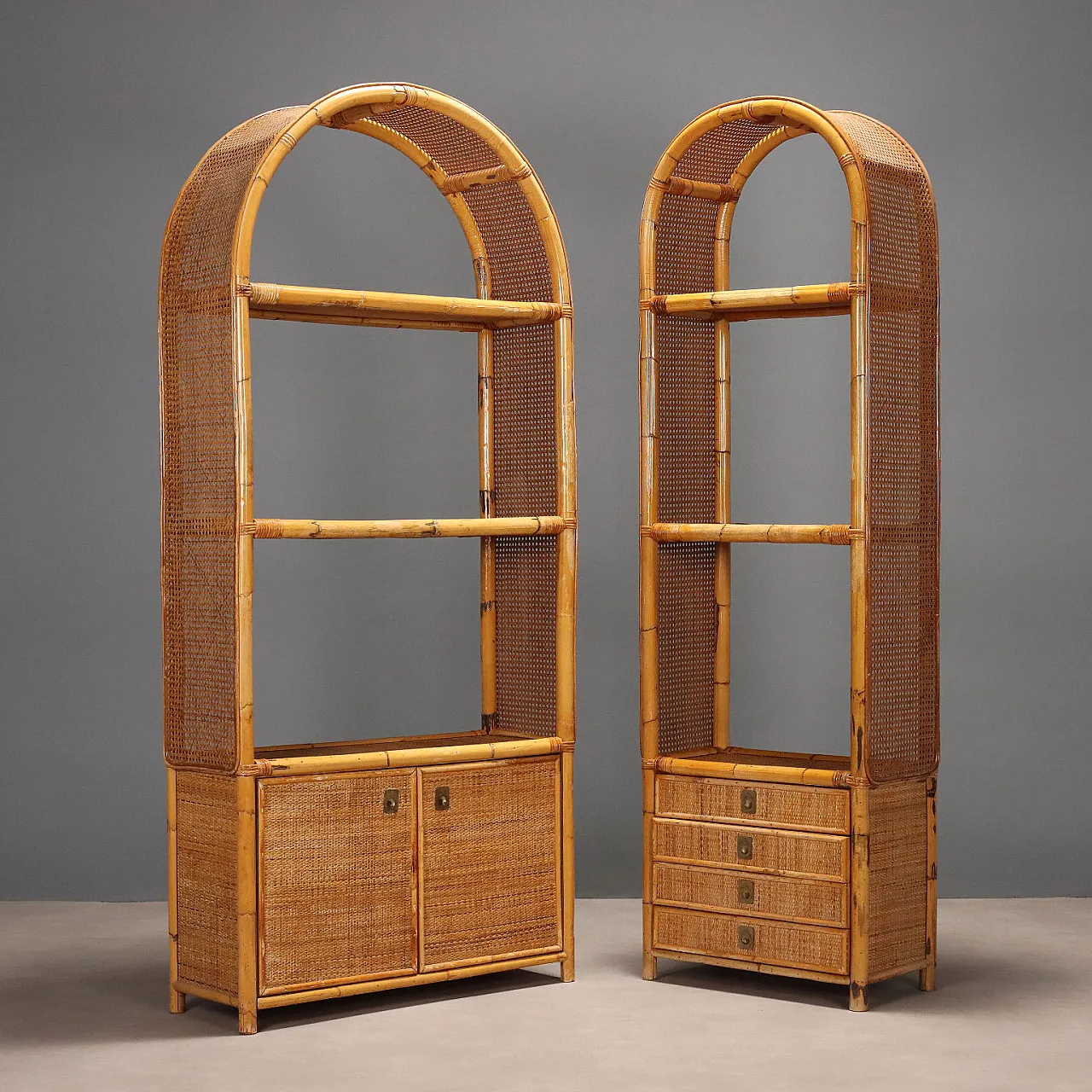 Bookcase in bamboo and wicker with drawers, 1980s 4