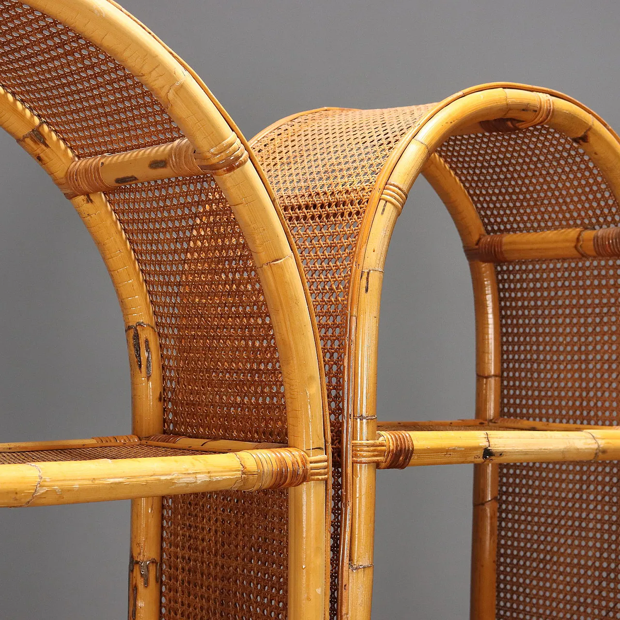 Bookcase in bamboo and wicker with drawers, 1980s 5