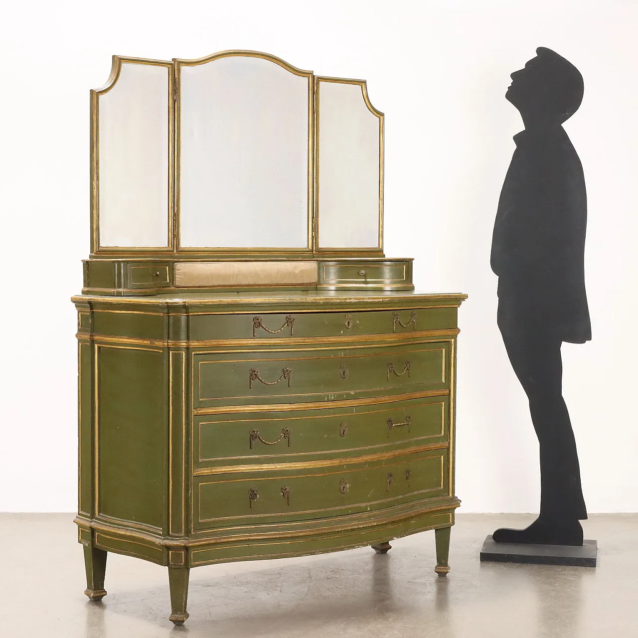 Comò verde in stile Barocchetto veneziano con specchio, '900 2