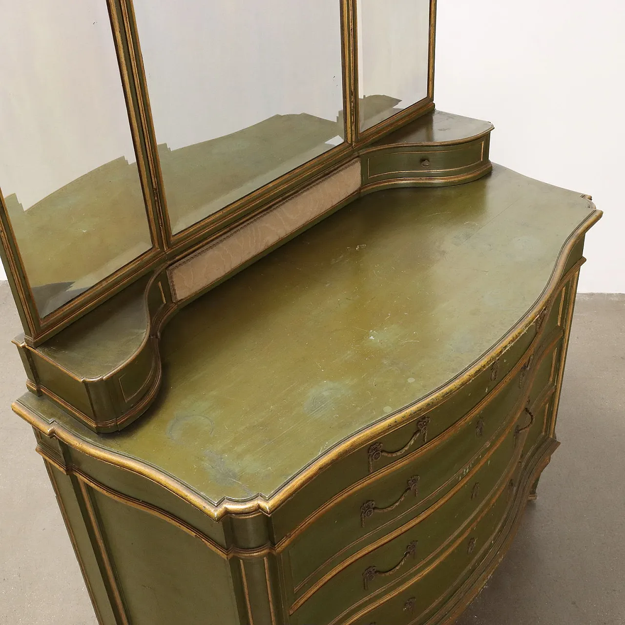 Comò verde in stile Barocchetto veneziano con specchio, '900 10