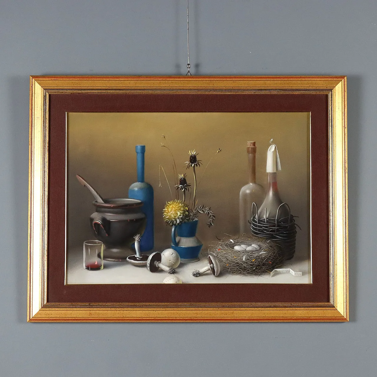 Dipinto moderno di Proferio Grossi, natura morta, anni '70 1