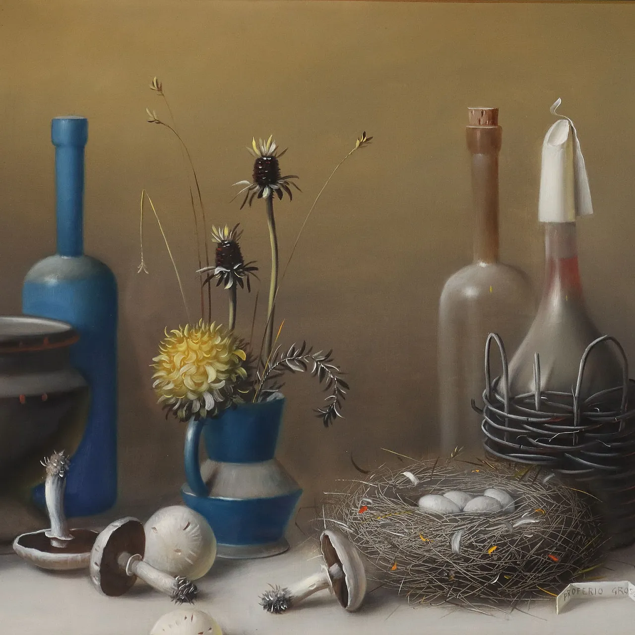 Dipinto moderno di Proferio Grossi, natura morta, anni '70 3