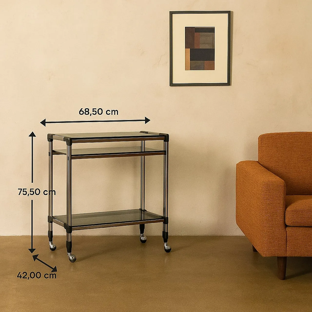 Chromed metal service cart, late 20th century 2