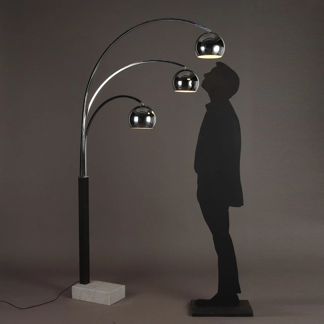 Lampada da terra in alluminio, marmo e metallo, anni '70 2