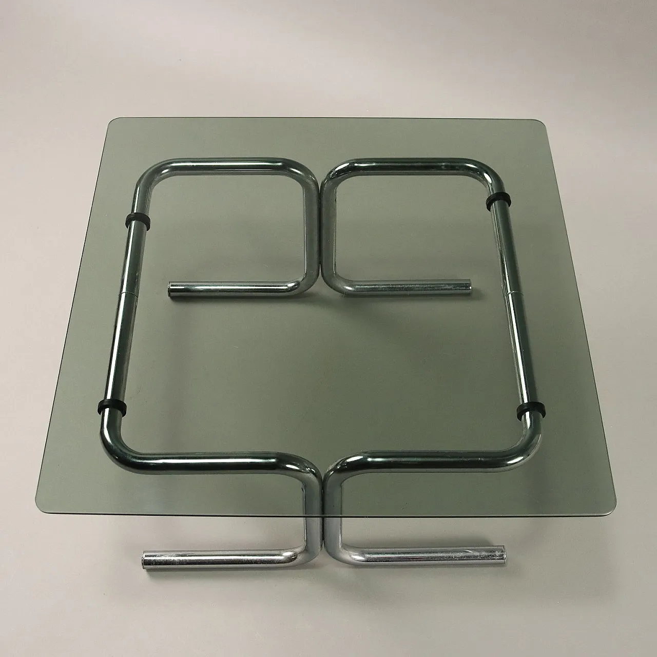 Coffee table in smoked glass and chromed metal, 1970s 3