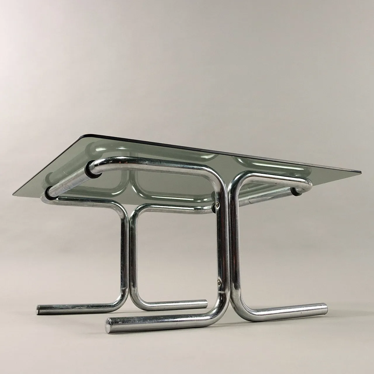 Coffee table in smoked glass and chromed metal, 1970s 7