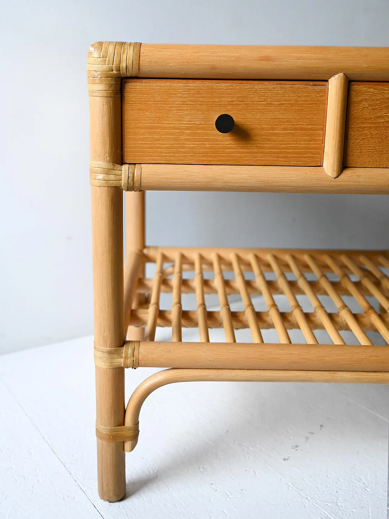Couple DUX bedside tables in bamboo and woven rattan 8