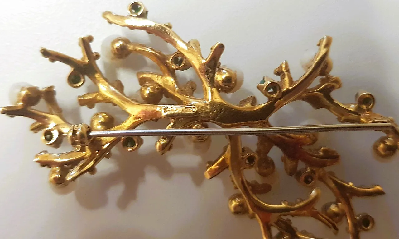 Spilla in oro 18kt con perle e turchesi 5