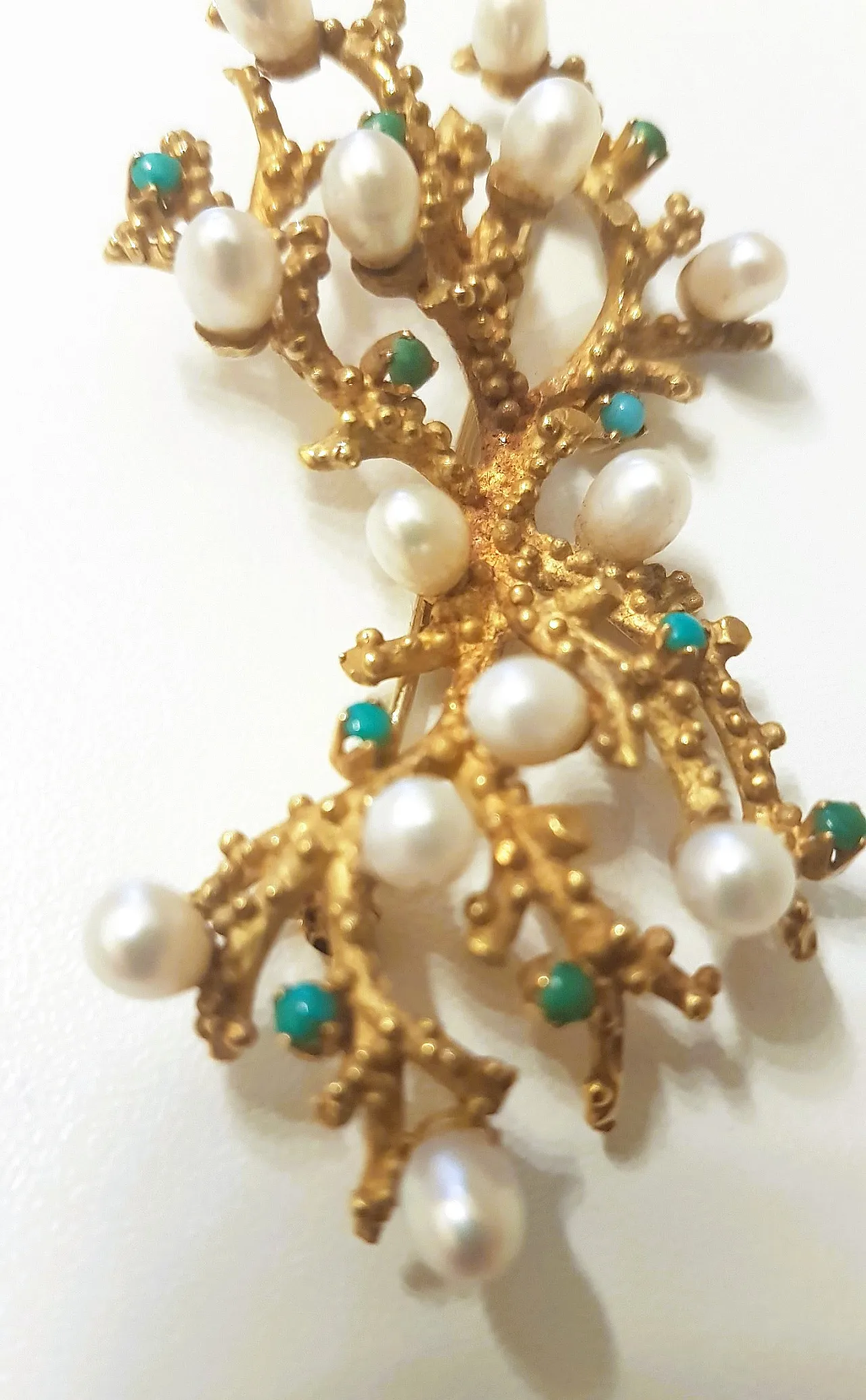 Spilla in oro 18kt con perle e turchesi 6