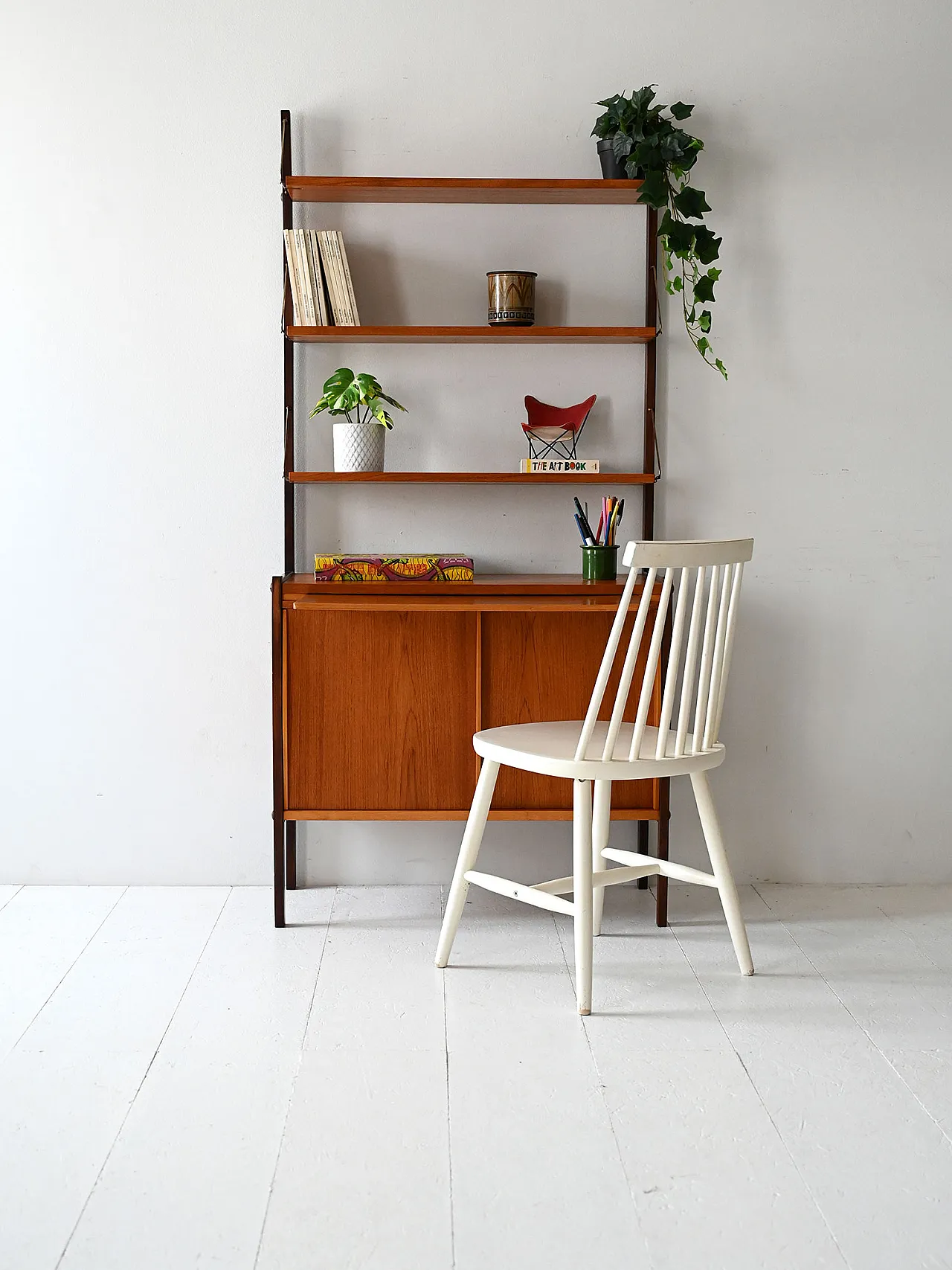Scandinavian Vintage Library with removable desk and eight tie rods 1