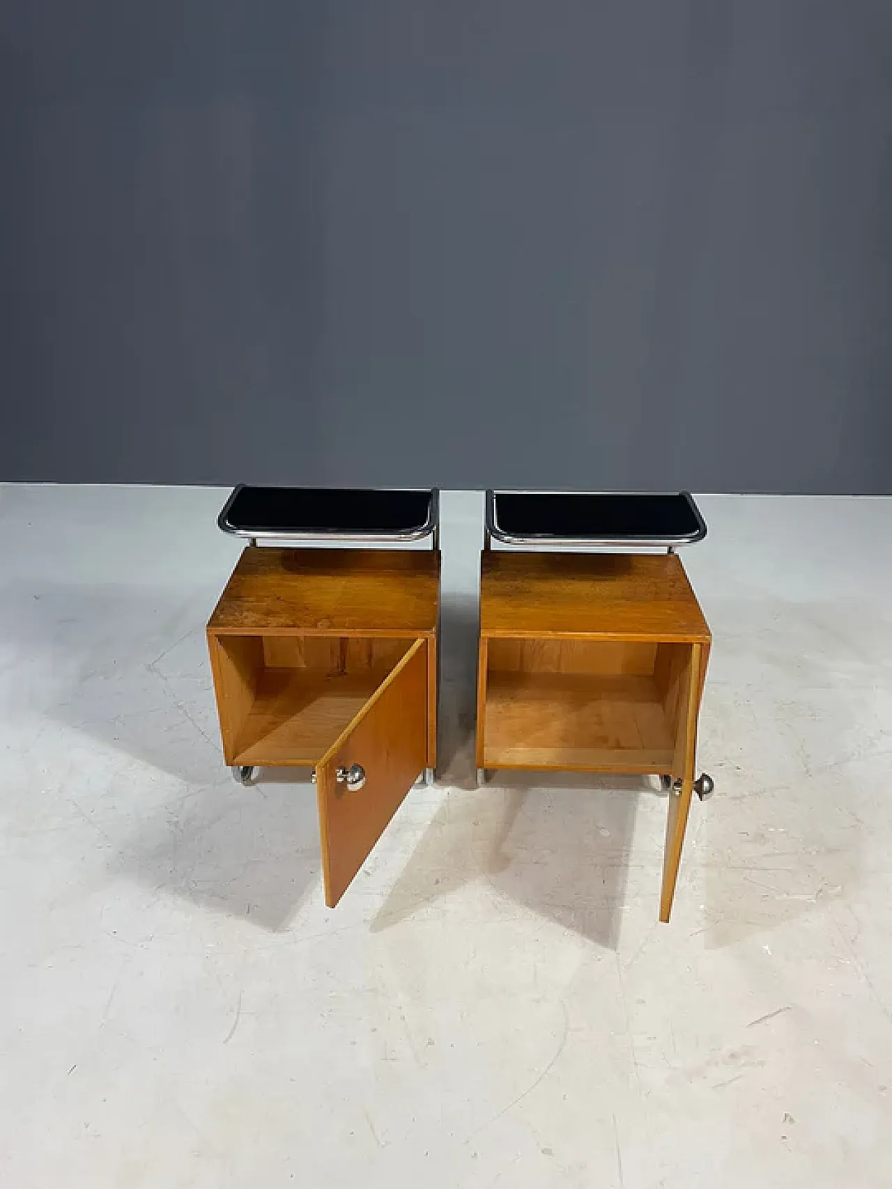 Pair of Bauhaus bedside tables in chrome and wood, 1930s 3