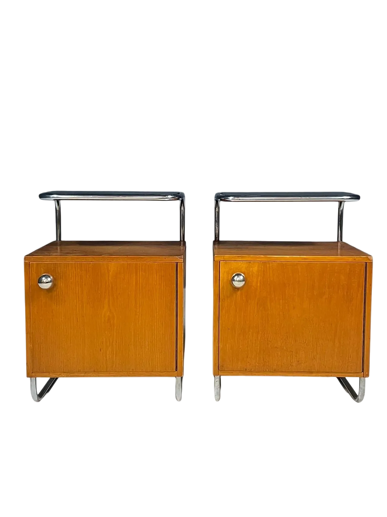 Pair of Bauhaus bedside tables in chrome and wood, 1930s 14