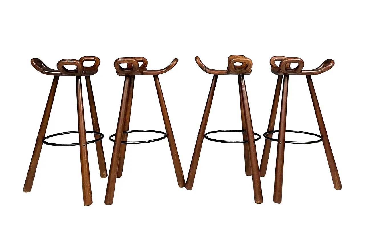 4 sgabelli da bar in stile Sergio Rodrigues “Marbella”, anni '70 1