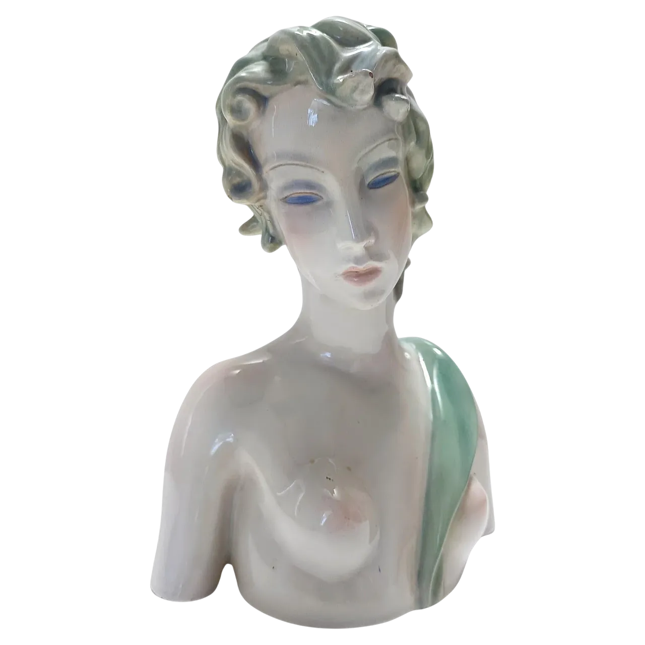 Painted and polished ceramic female bust by Clelia Bertetti, 1920s 19
