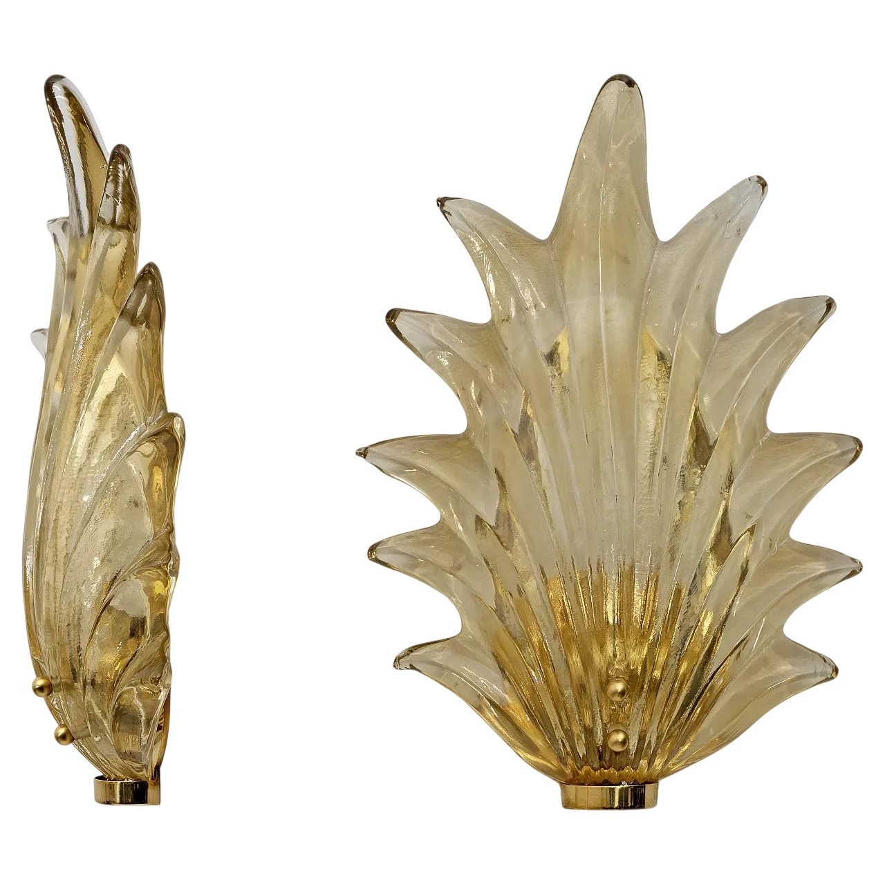 Pair Barovier & Toso style Murano glass leaf sconces, 20th century 10