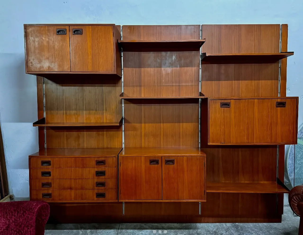 Libreria modulare con pannelli in teak, anni '60 1