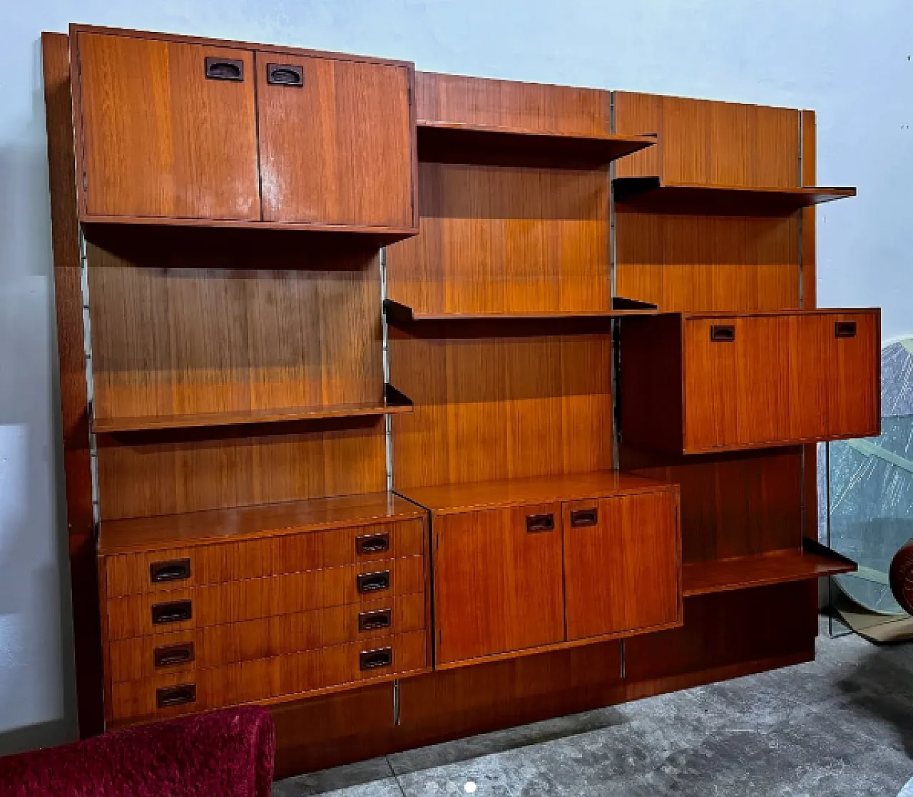 Libreria modulare con pannelli in teak, anni '60 3