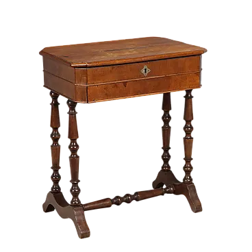 Tavolo da lavoro in noce con cassetto, '900