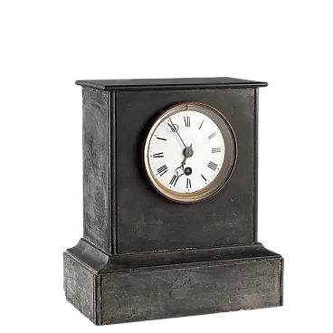 Orologio da scrivania in marmo nero, metallo e vetro, '800