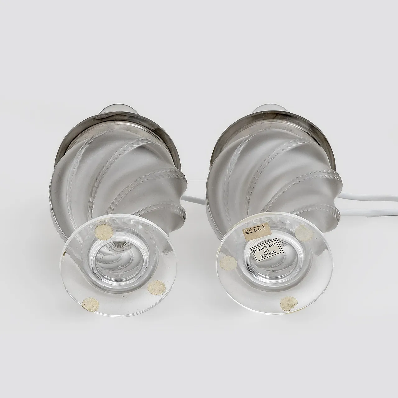 Pair of lamps Ermenonville by Lalique in crystal, 1960s 6