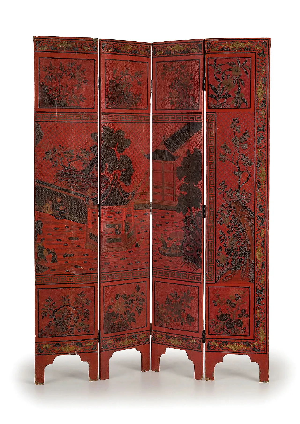 Chinese red lacquered wood screen, 19th century - rent 30 September 1