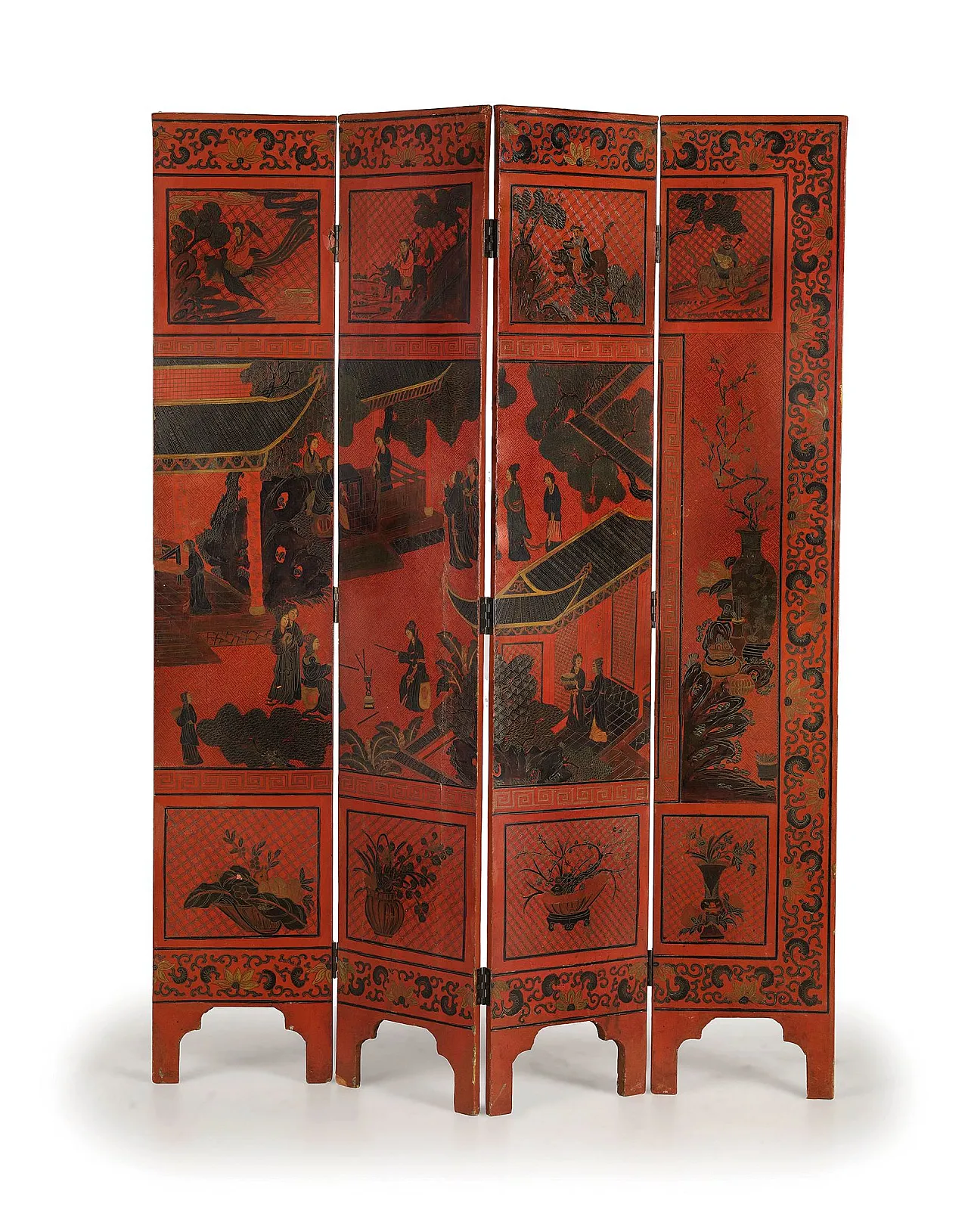 Chinese red lacquered wood screen, 19th century - rent 30 September 2