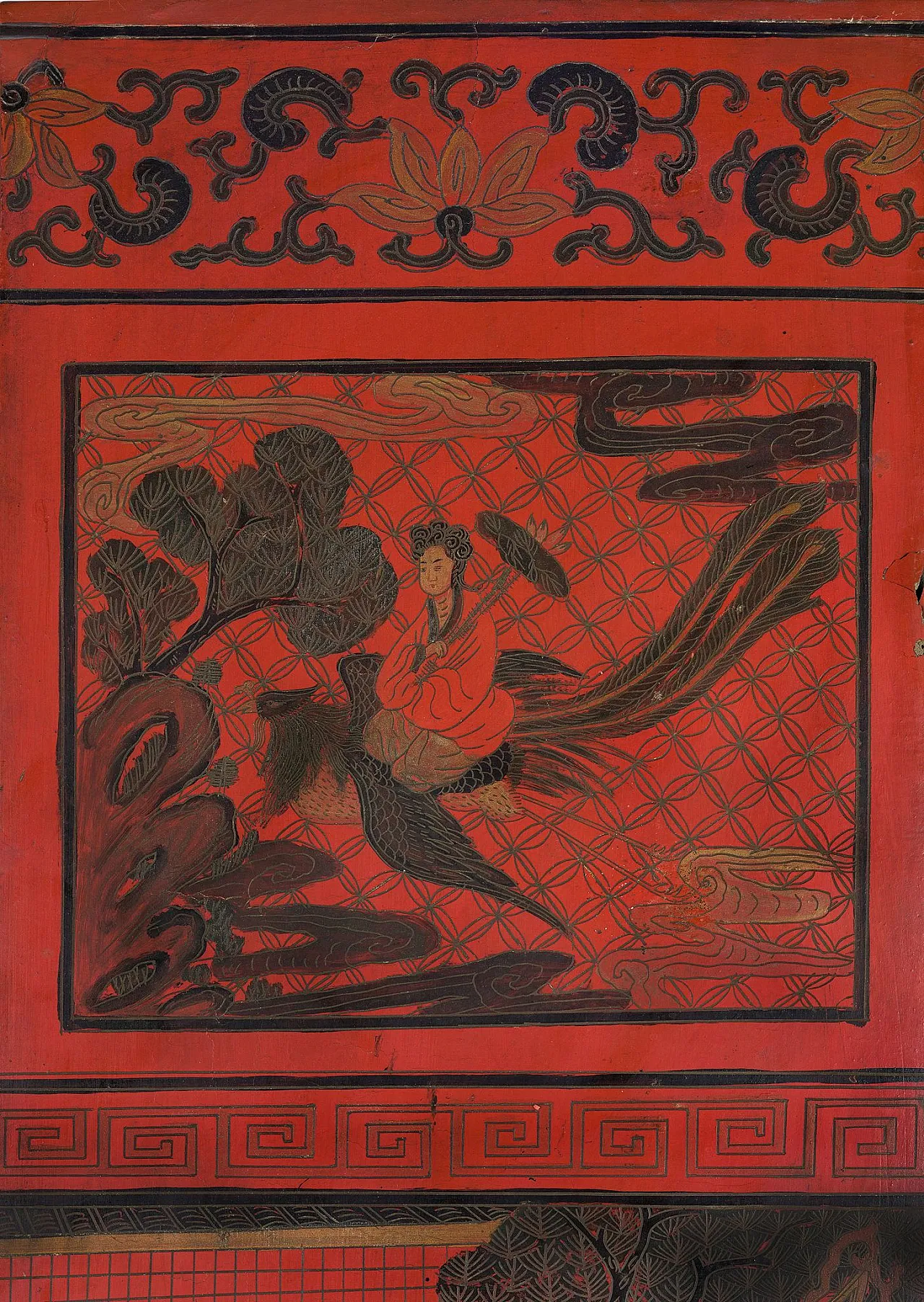 Chinese red lacquered wood screen, 19th century - rent 30 September 3