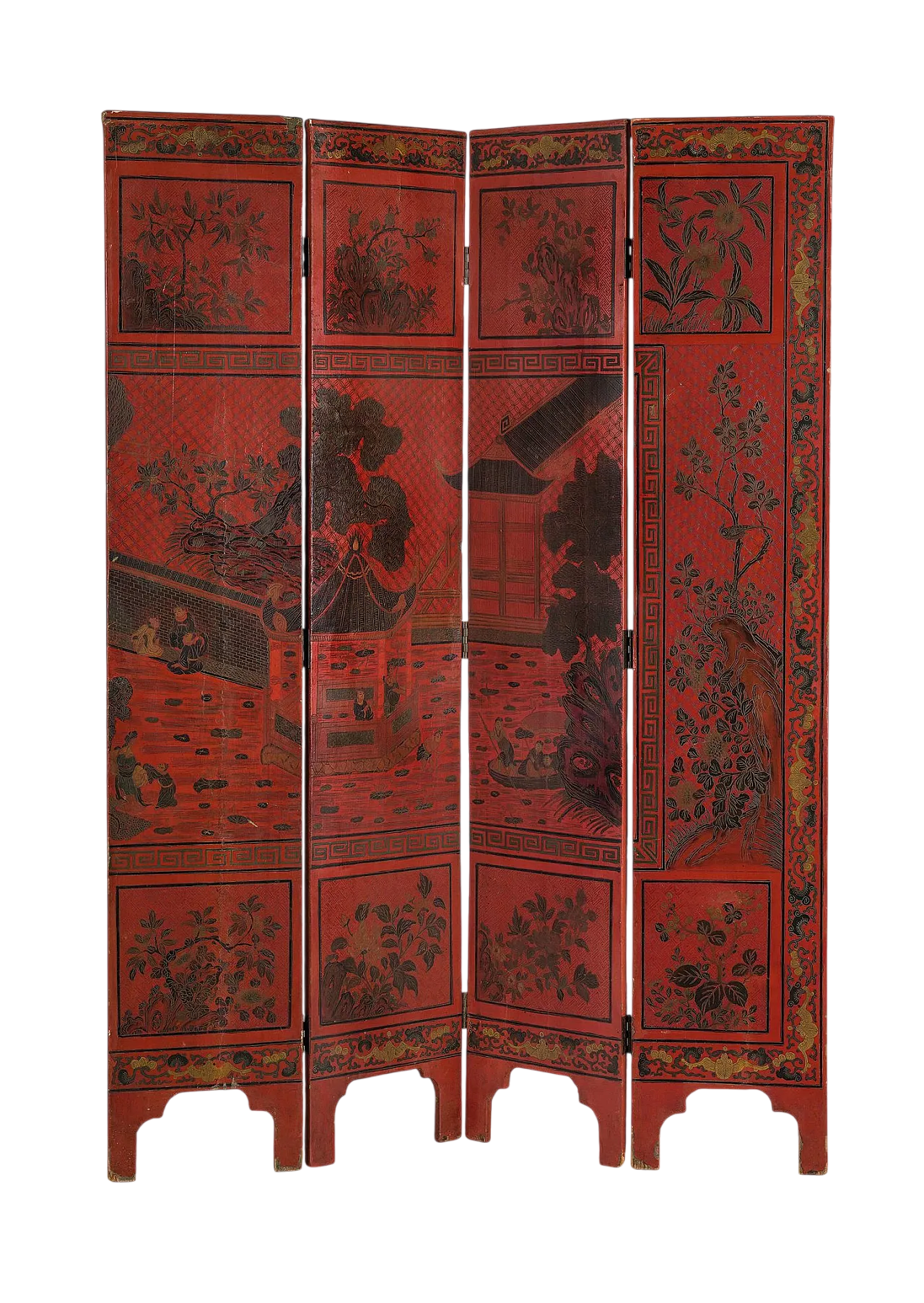 Chinese red lacquered wood screen, 19th century - rent 30 September 5