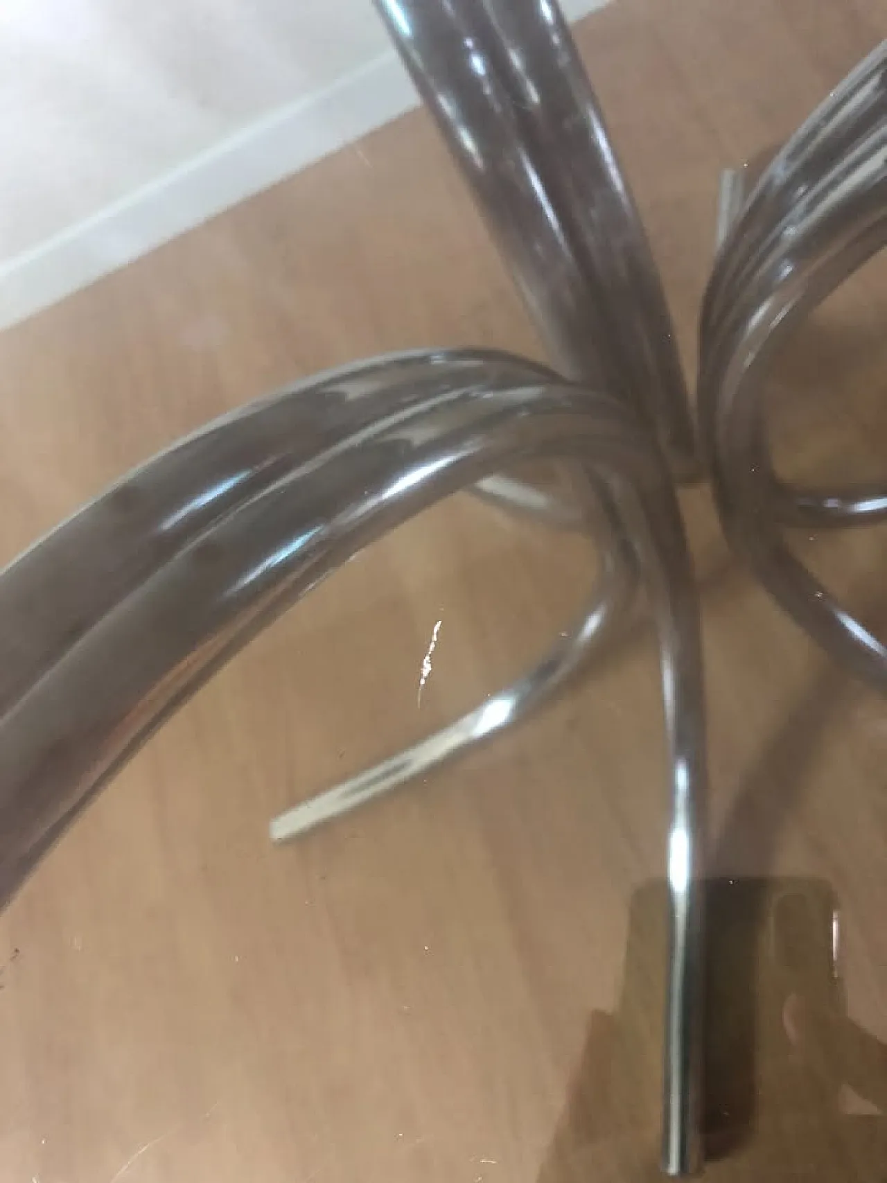 Tavolo rotondo con piano in vetro, anni '70 5