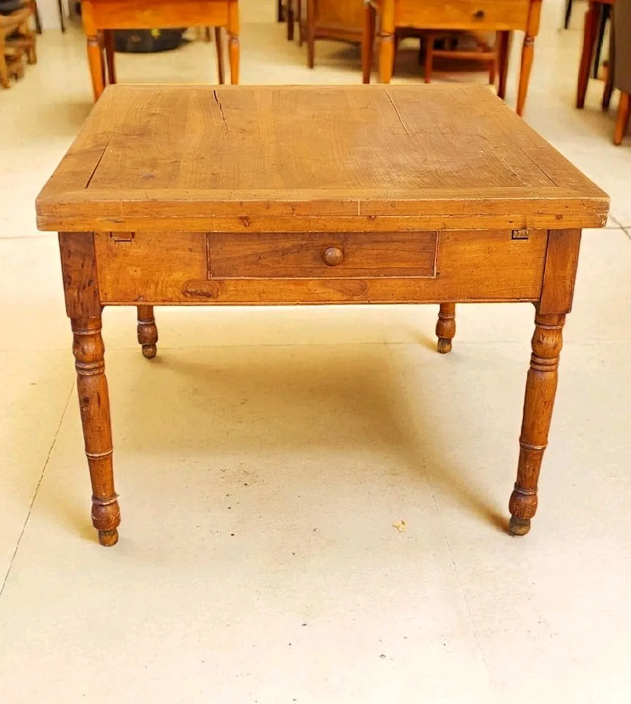 Extendable wooden table with drawer, 19th century 1