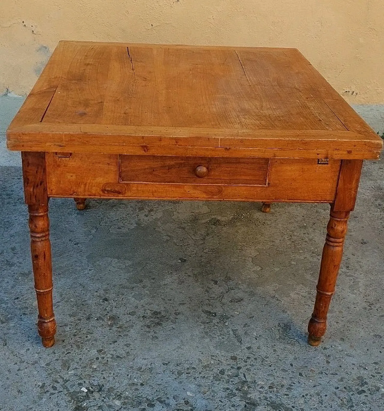 Extendable wooden table with drawer, 19th century 4