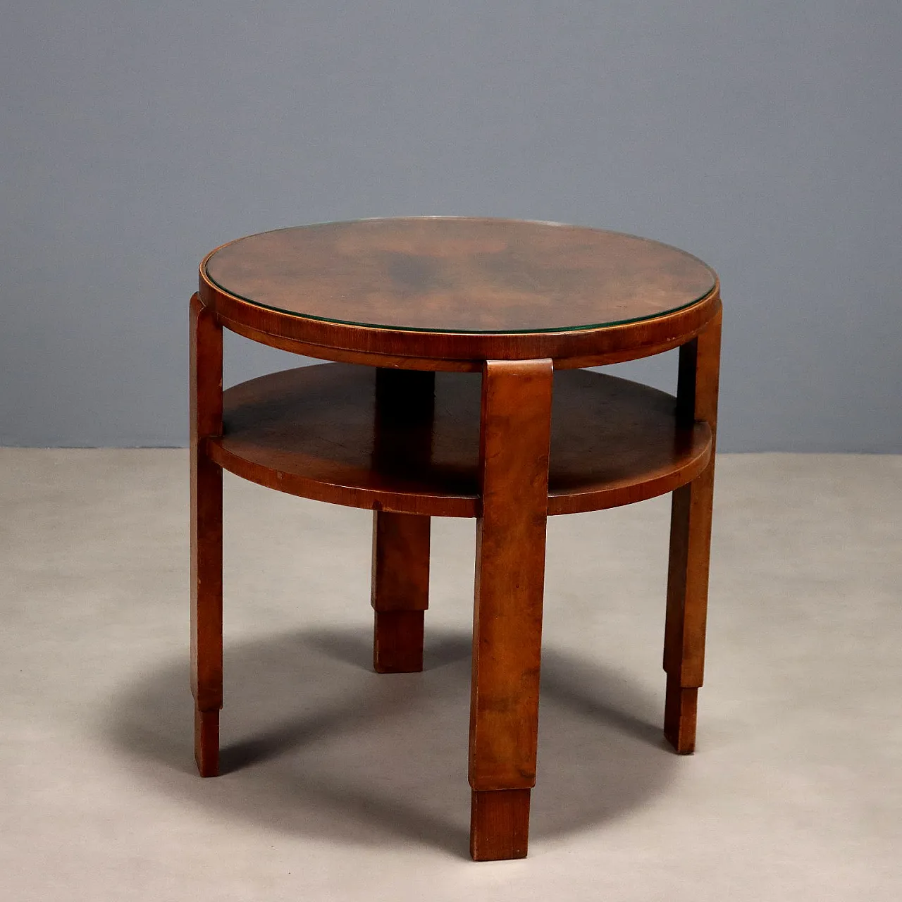 Tavolo Art Déco con piano in noce e vetro, '900 1