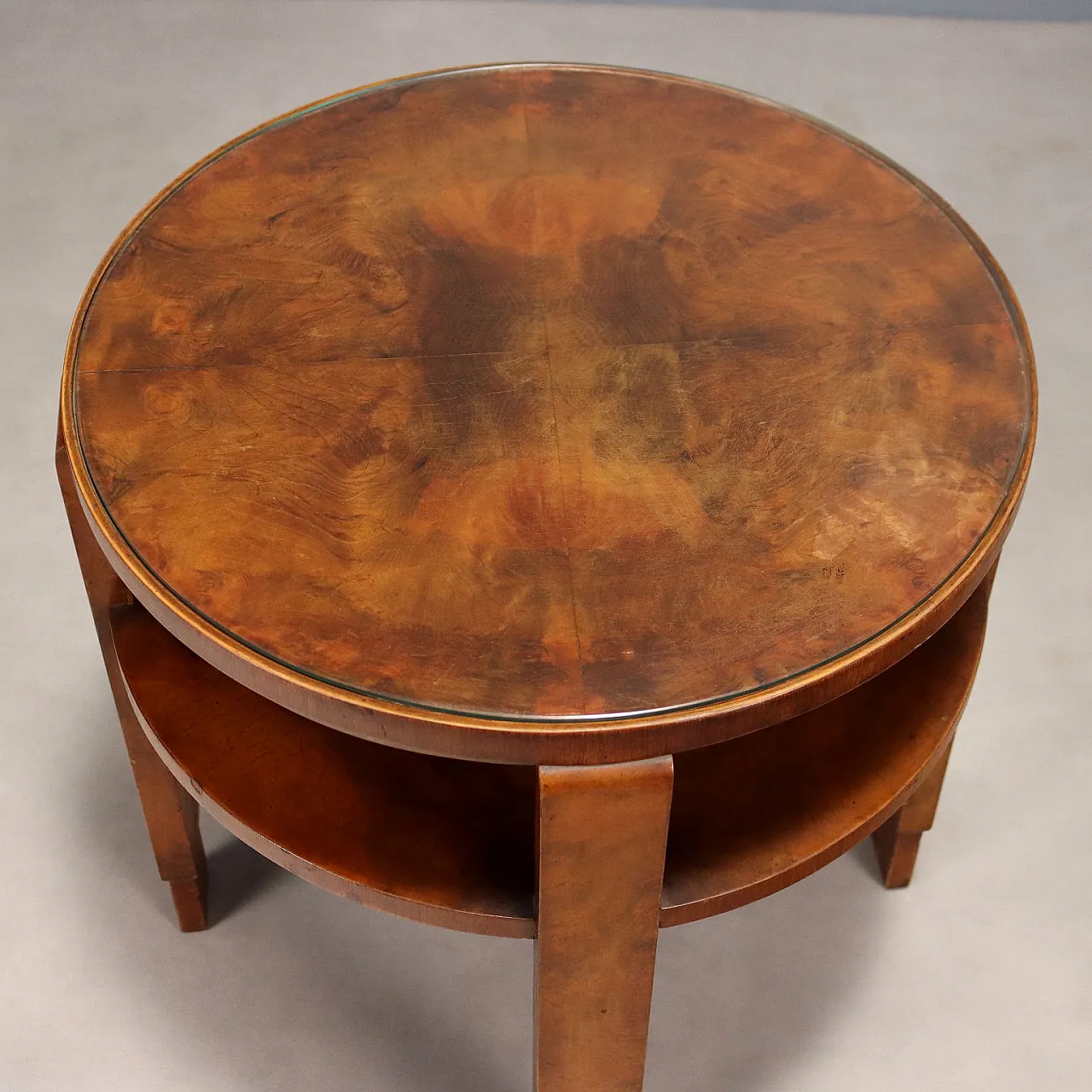 Tavolo Art Déco con piano in noce e vetro, '900 3