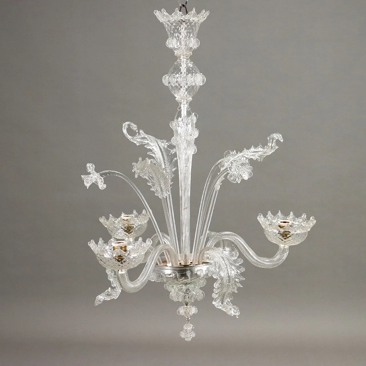 Lampadario Veneziano in vetro soffiato con decorazioni, '900 1