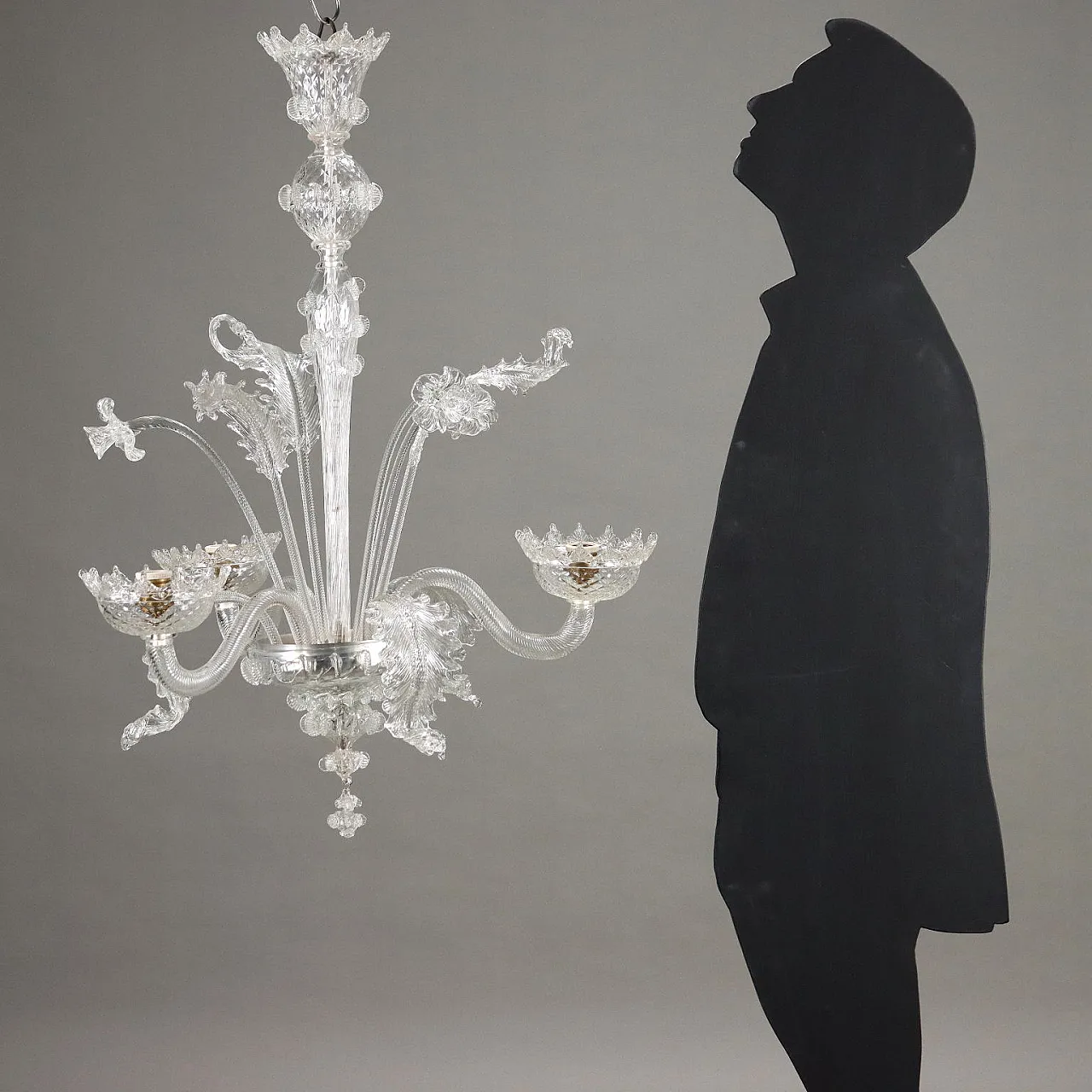 Lampadario Veneziano in vetro soffiato con decorazioni, '900 2