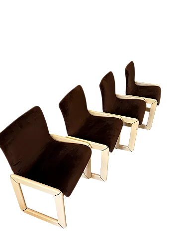 4 sedie space age ottone legno e velluto, anni '70