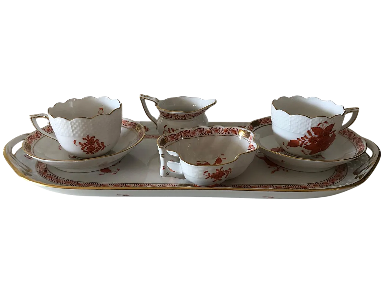 Herend, coffee cups with sugar, dairy and tray, 80s 23