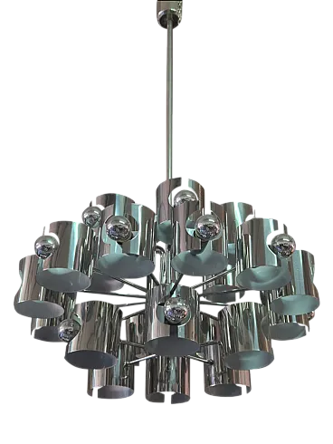 Lampadario Space Age in metallo stile Gaetano Sciolari, Anni '70