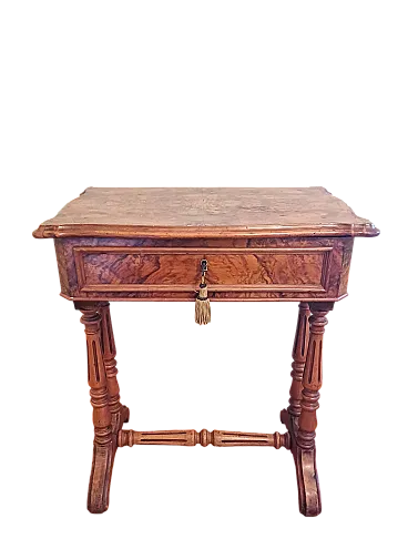 Tavolino porta ricamo in radica di noce, metà '800