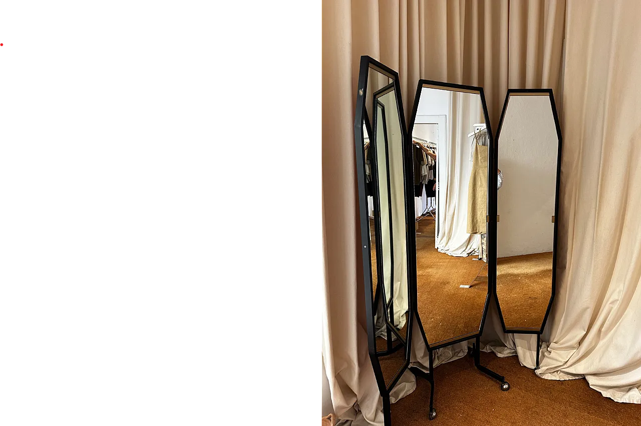 Specchio da toeletta trittico moderno Mid-Century, italiano, anni '70 1