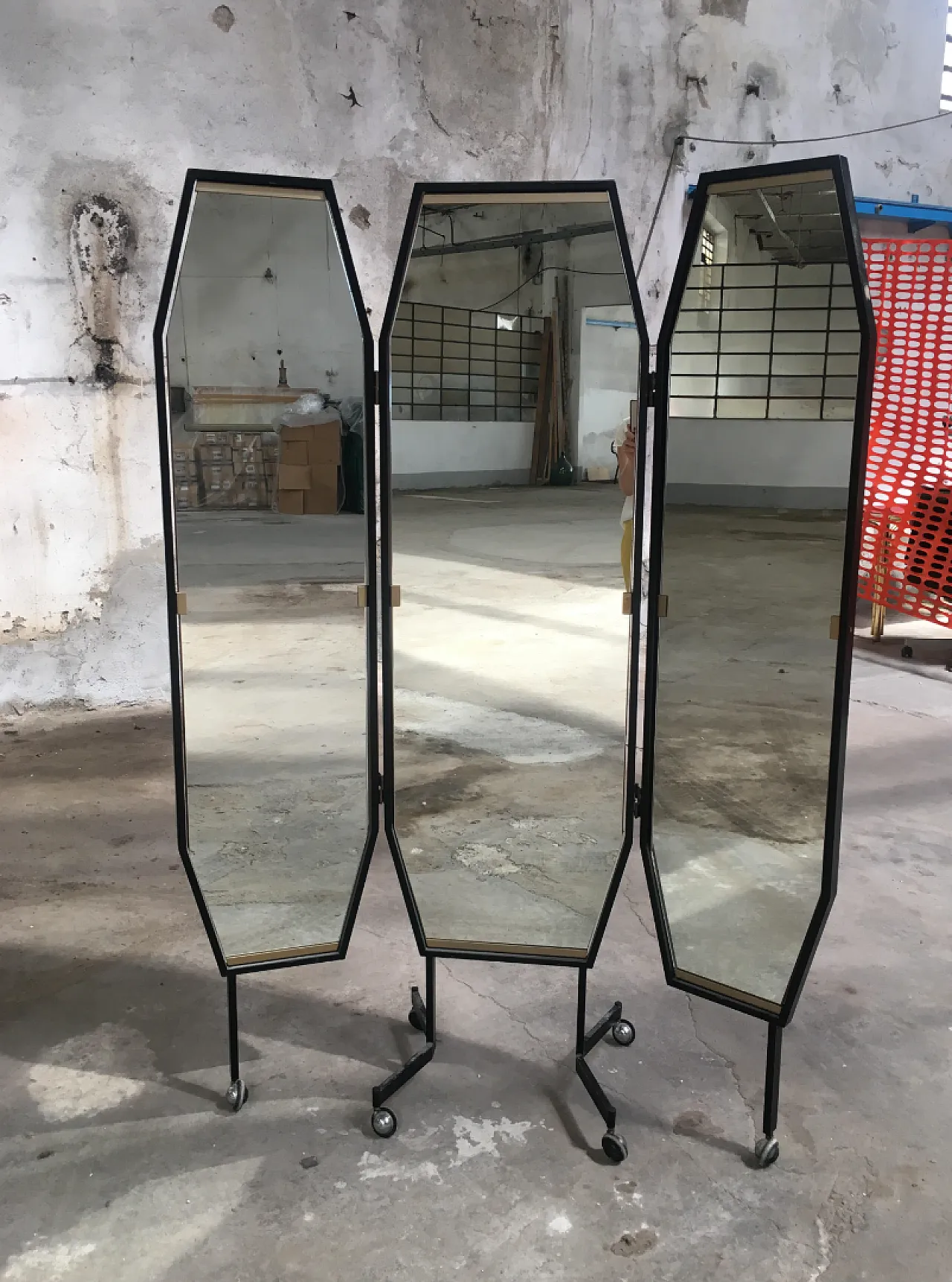 Specchio da toeletta trittico moderno Mid-Century, italiano, anni '70 2