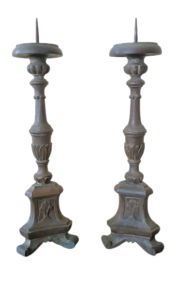 Pair of wooden candlesticks, late 18th century